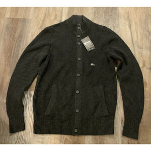 Van Heusen Mens Gray Never Tuck Cardigan Button Front Sweater Collared Size‎ S